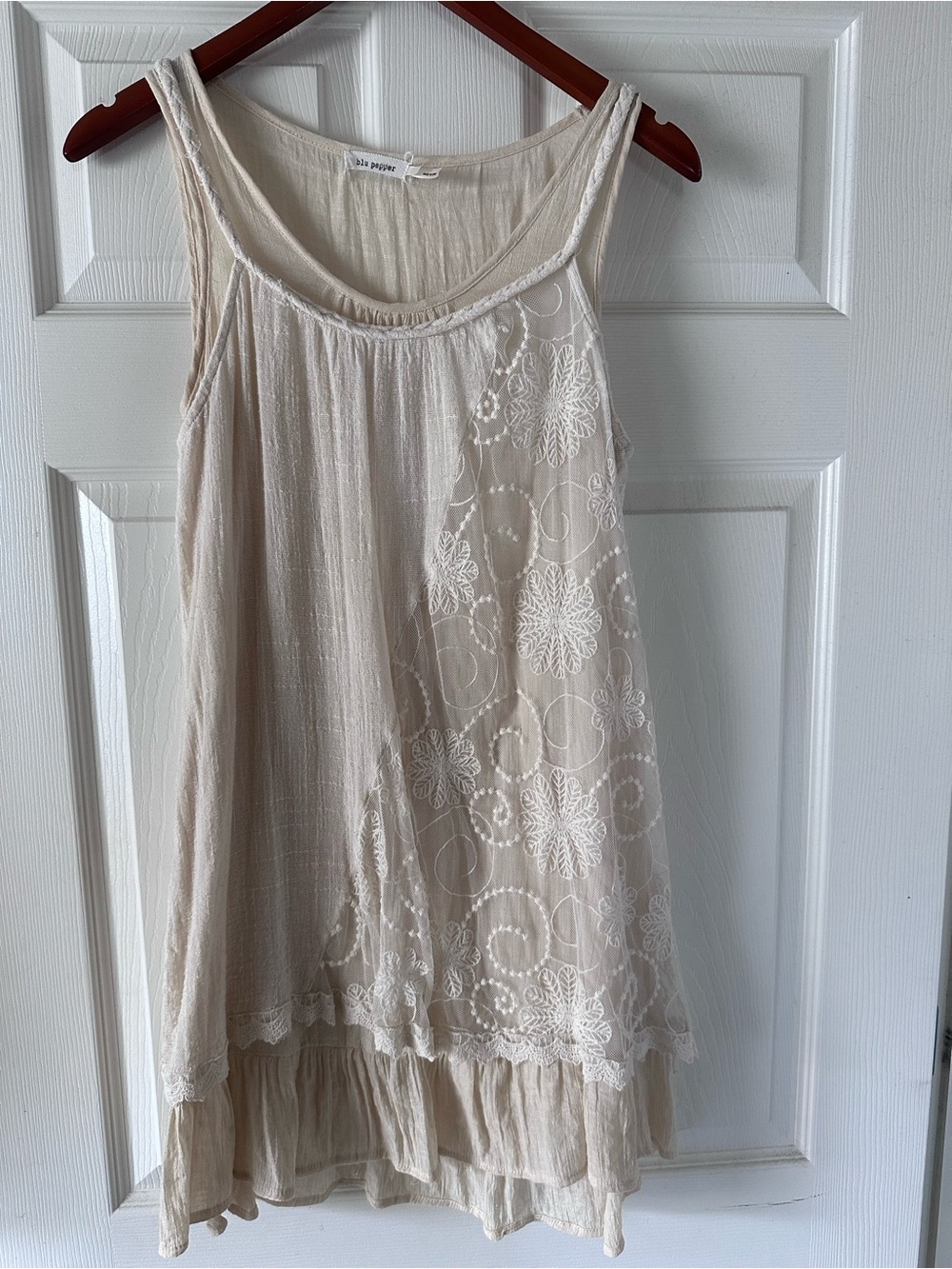 Blu Pepper Cream Embroidered Mini Dress